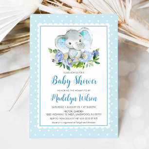 Blue Elephant Baby Dusche Einladung