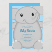Blue Elephant Baby Dusche Einladung (Vorne/Hinten)