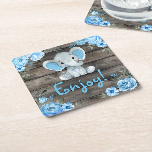 Blue Elephant Baby Dusche Einladung, rustikaler Ju Rechteckiger Pappuntersetzer (angewinkelt)