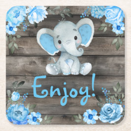 Blue Elephant Baby Dusche Einladung, rustikaler Ju Rechteckiger Pappuntersetzer