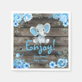 Blue Elephant Baby Dusche Einladung, rustikaler Ju Serviette