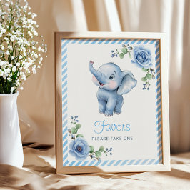 Blue Elephant Baby Dusche Gefallen Zeichen - Wasse Poster
