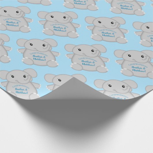 Blue Elephant Baby Dusche Geschenkpapier (Ecke)