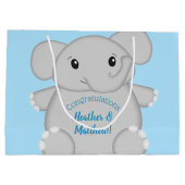 Blue Elephant Baby Dusche Große Geschenktüte (Rückseite)