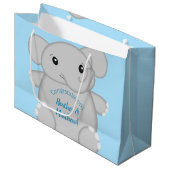 Blue Elephant Baby Dusche Große Geschenktüte (Vorderseite Schrägansicht)