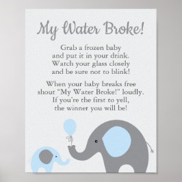 Blue Elephant Baby Dusche Mein Wasser Broke Spiel  Poster