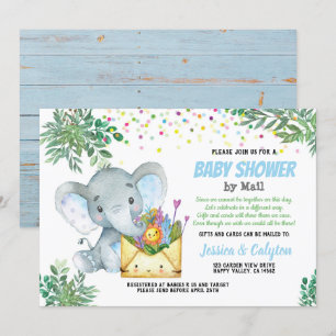 Blue Elephant Baby Dusche mit E-Mail-Grün Einladung