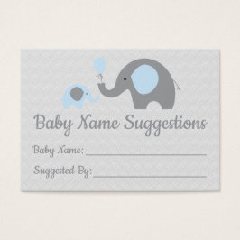 Blue Elephant Baby Dusche Name Hinweis Karte