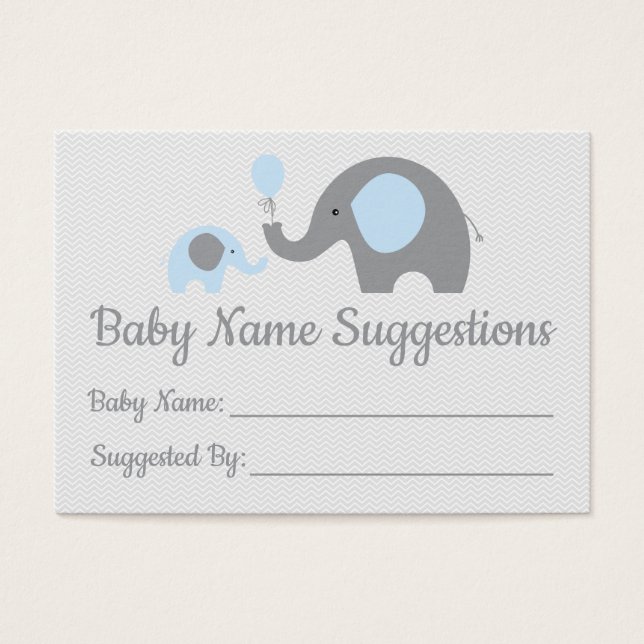 Blue Elephant Baby Dusche Name Hinweis Karte (Vorderseite)