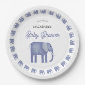Blue Elephant Baby Dusche Pappteller (Vorderseite)