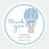 Blue Elephant Baby Dusche Runder Aufkleber (Vorderseite)