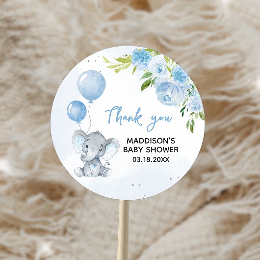 Blue Elephant Baby Dusche Runder Aufkleber
