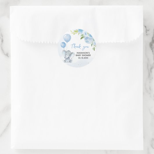 Blue Elephant Baby Dusche Runder Aufkleber (Tasche)
