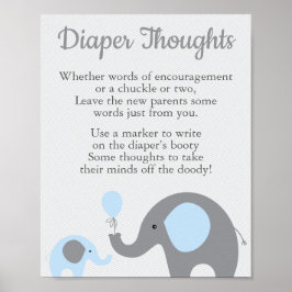 Blue Elephant Baby Dusche Windeln Gedanken signier Poster