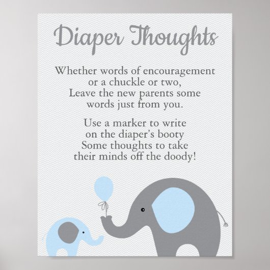 Blue Elephant Baby Dusche Windeln Gedanken signier Poster (Vorne)