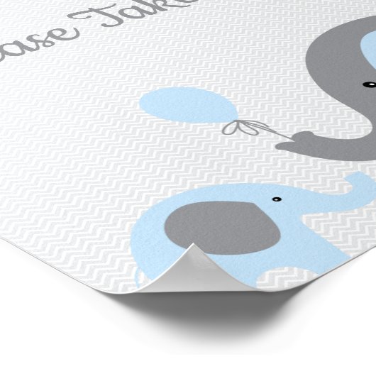 Blue Elephant Baby Duschfavoriten ein Zeichen nehm Poster (Ecke)