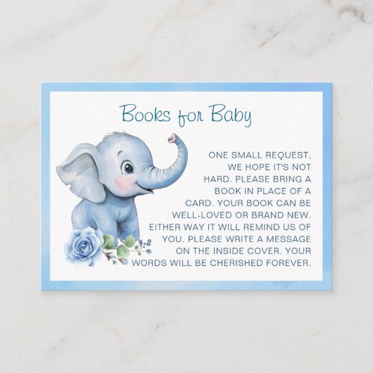 Blue Elephant Baby Showbook Request Card - Niedlic Begleitkarte (Vorderseite)