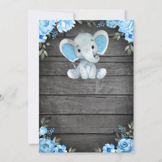 Blue Elephant Baby Showeinlage Einladung (Vorderseite)