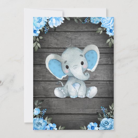 Blue Elephant Baby Showeinlage Einladung (Rückseite)