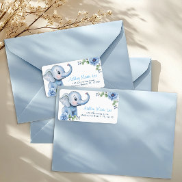 Blue Elephant Baby Shower Address Label - Elegant Adressaufkleber