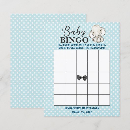 Blue Elephant Baby Shower Bingo (Vorne/Hinten)