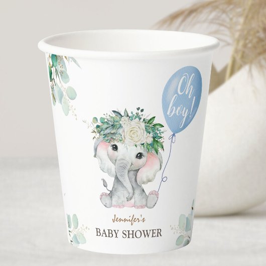 Blue Elephant Baby Shower Boy Paper Pappbecher