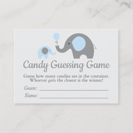 Blue Elephant Baby Shower Candy Guessing Game Visitenkarte (Vorderseite)
