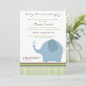 Blue Elephant Baby Shower Einladung (Stehend Vorderseite)