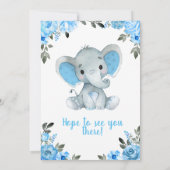 Blue Elephant Baby Shower Einladung, Blumenjungen Einladung (Rückseite)
