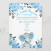Blue Elephant Baby Shower Einladung, Blumenjungen Einladung (Vorne/Hinten)