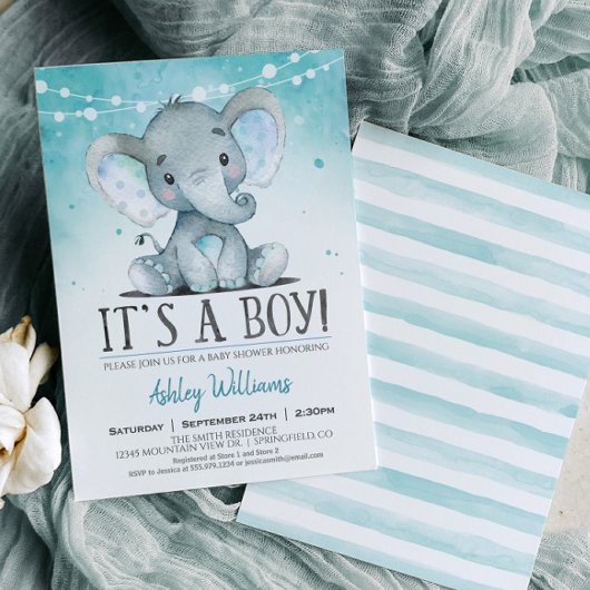 Blue Elephant Baby Shower Einladung, Junge Einladung