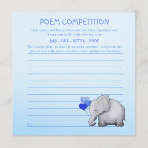 Blue Elephant Baby Shower Gedicht Wettbewerb Spiel Einladung