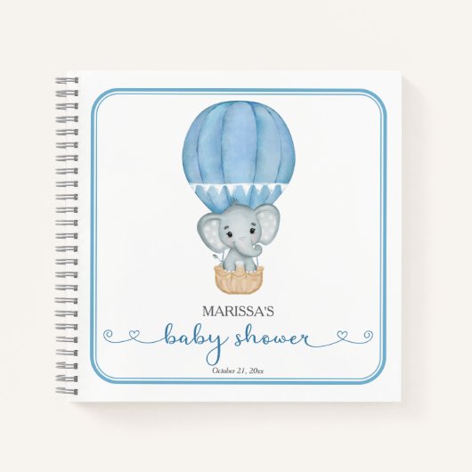 Blue Elephant Baby Shower Guest Book Notizblock (Vorderseite)