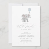Blue Elephant Baby Shower Invitation Einladung (Vorderseite)