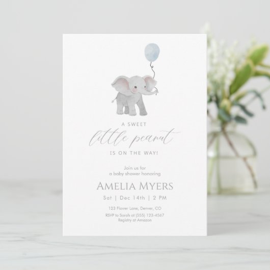 Blue Elephant Baby Shower Invitation Einladung (Stehend Vorderseite)