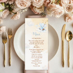 Blue Elephant Baby Shower Menu Card Cloud Stars Menükarte<br><div class="desc">Present your party treats in style with this charming baby shower menu card. A sweet watercolor elephant swinging on a fluffy cloud beneath golden stars creates a dreamy nursery sky scene. Perfect for displaying food and dessert options while adding a soft,  magical touch to your baby boy celebration.</div>