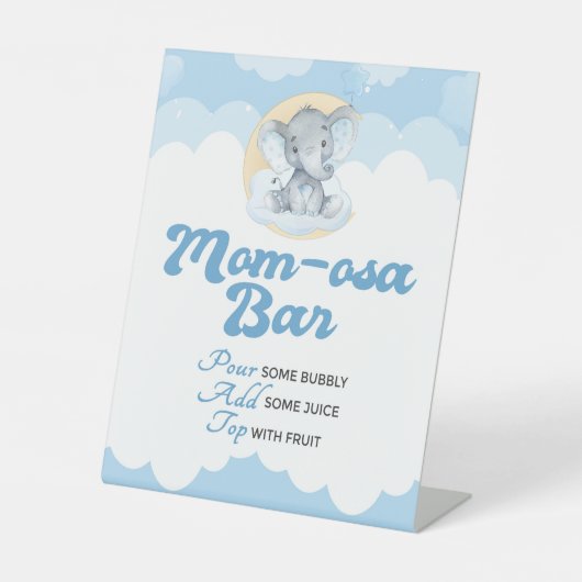 Blue Elephant Baby Shower Momosa Bar Pedestal Schi Sockelschild (Vorderseite)