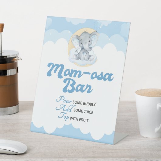 Blue Elephant Baby Shower Momosa Bar Pedestal Schi Sockelschild (In SItu)