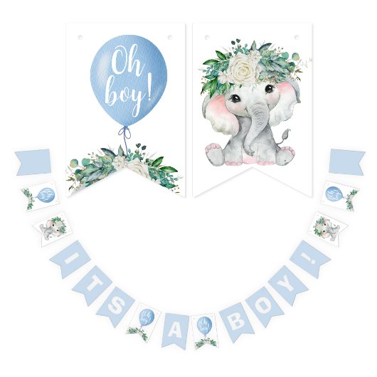 Blue Elephant Baby Shower Oh Boy Bunting Flags Wimpelkette