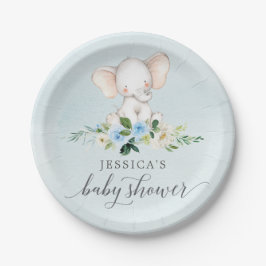 Blue Elephant Baby Shower Paper Plate Pappteller