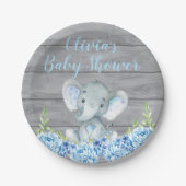 Blue Elephant Baby Shower Paper Plate Pappteller (Vorderseite)