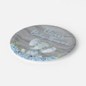 Blue Elephant Baby Shower Paper Plate Pappteller (Schrägansicht)