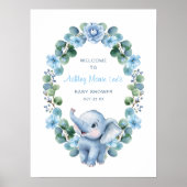 Blue Elephant Baby Shower Poster - Wasserfarbenfla (Vorne)