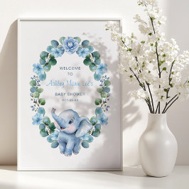 Blue Elephant Baby Shower Poster - Wasserfarbenfla