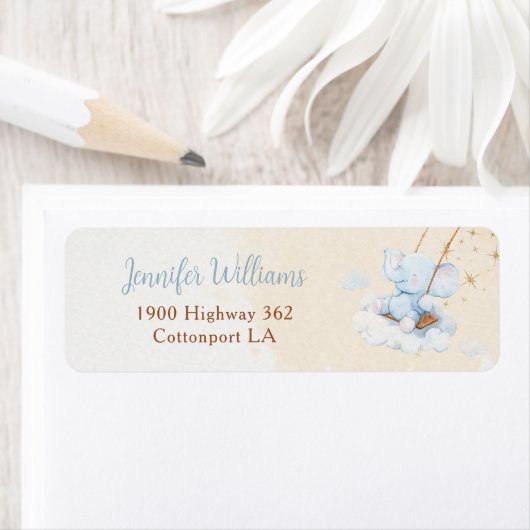 Blue Elephant Baby Shower Return Address Label (Insitu)