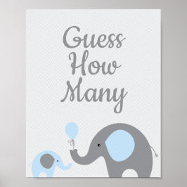 Blue Elephant Baby Shower schätzt wie viele Spielz Poster