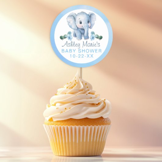 Blue Elephant Baby Shower Stickers - Watercolor Sa