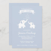 Blue Elephant Baby "Sprinkle" Dusche Einladung (Vorne/Hinten)