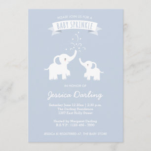 Blue Elephant Baby "Sprinkle" Dusche Einladung
