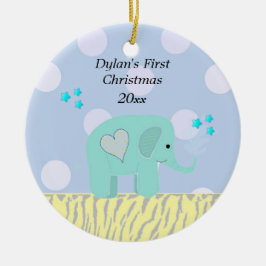 Blue Elephant Baby's First Christmas Keramik Ornament